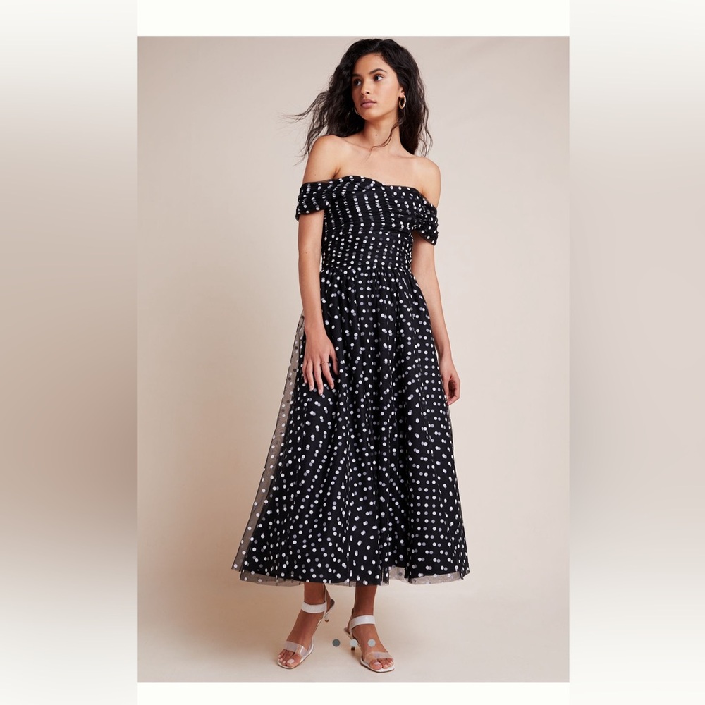 Shoshanna Meraki Off the Shoulder Tulle Midi Dress